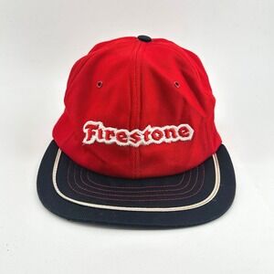 Vintage Firestone Hat Snapback Racing Adjustable Race Car Driver Cap Red‎ 80s